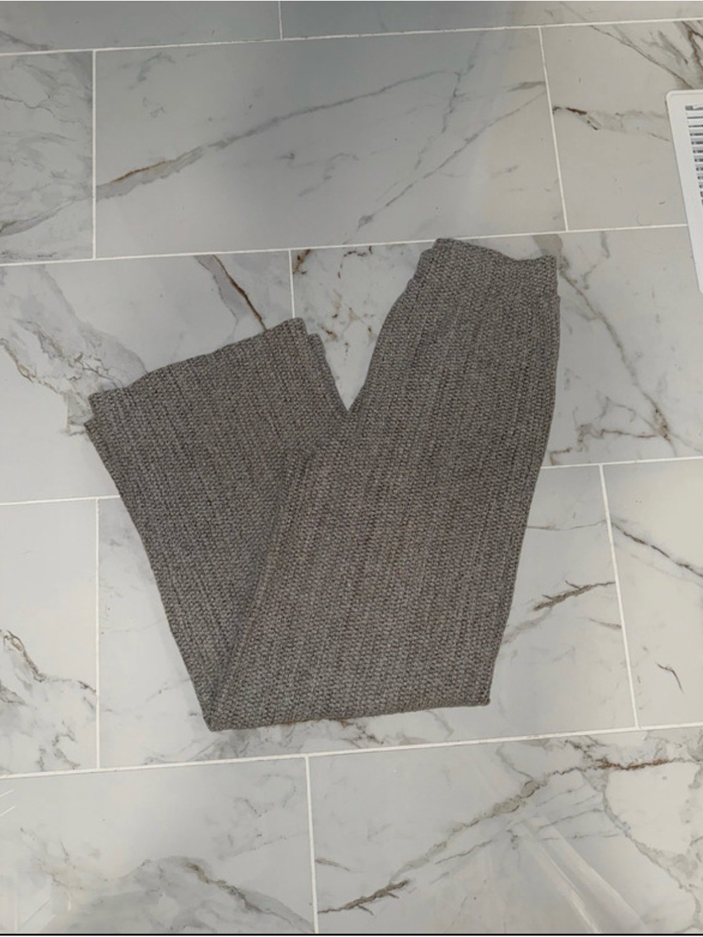Zara Ribbed Wide-Leg Knit Pants in Heathered Taupe
